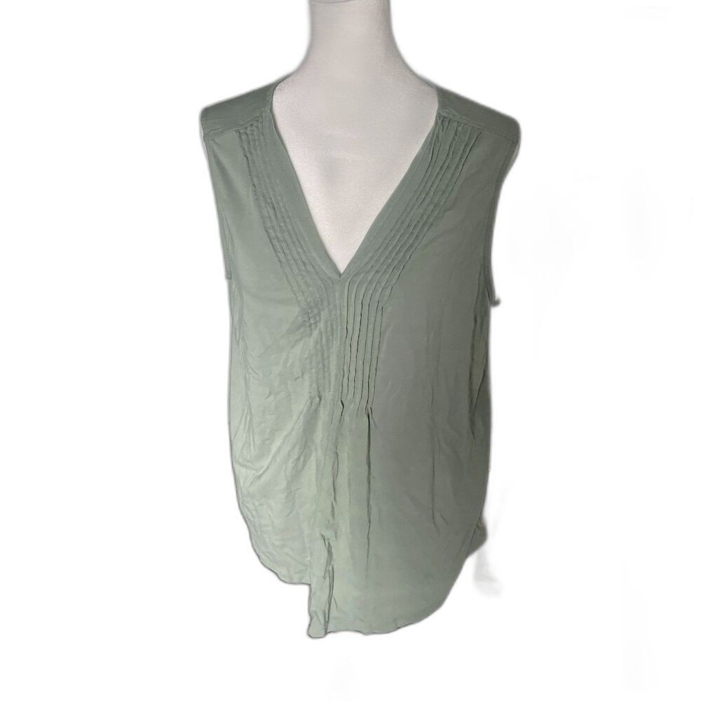 Lands' End Green V-Neck Pintuck Tank Top XL